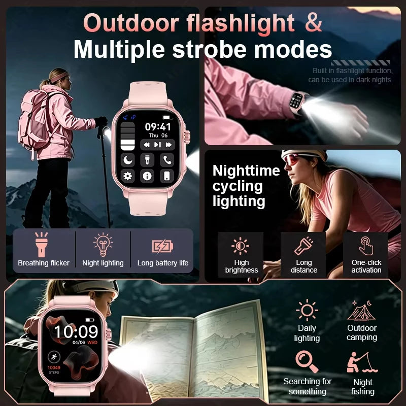 Hot 2026 Military 1400mAh Battery Smart Watch Women Men Outdoor Flashlight IP68 Waterproof Heart Rate BT Call Sports Bracelets