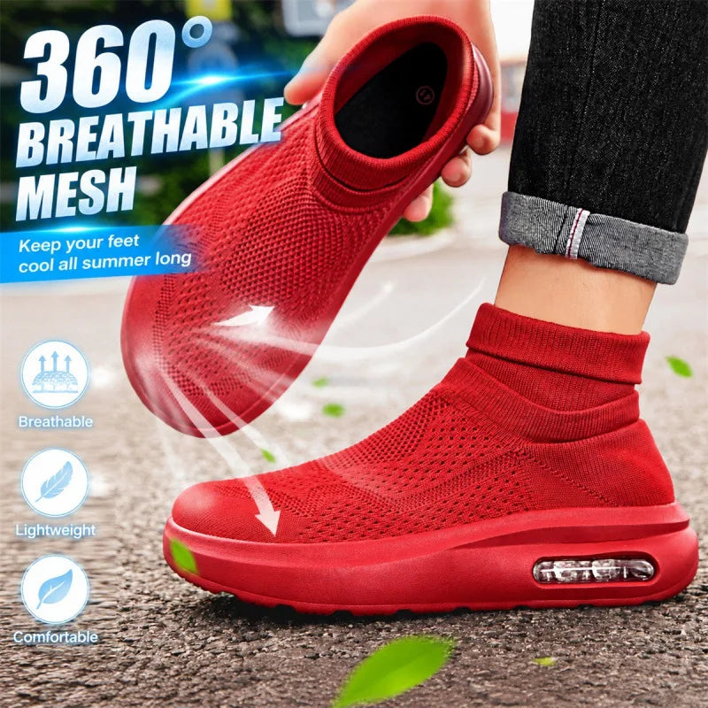 Outdoor Casual Running Shoes Wide Toe Men Slip-On Knitted Socks Sneakers Breathable Lightweight Mesh Lazy Shoes Easy Wear Rubber Outsole Sneakers