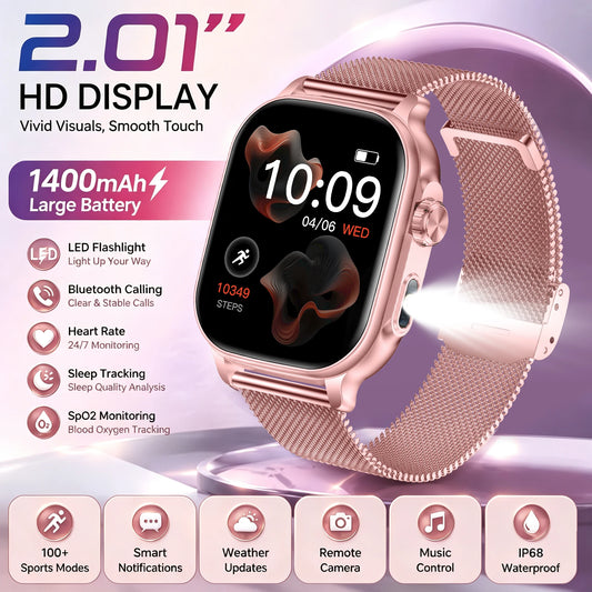 Hot 2026 Military 1400mAh Battery Smart Watch Women Men Outdoor Flashlight IP68 Waterproof Heart Rate BT Call Sports Bracelets