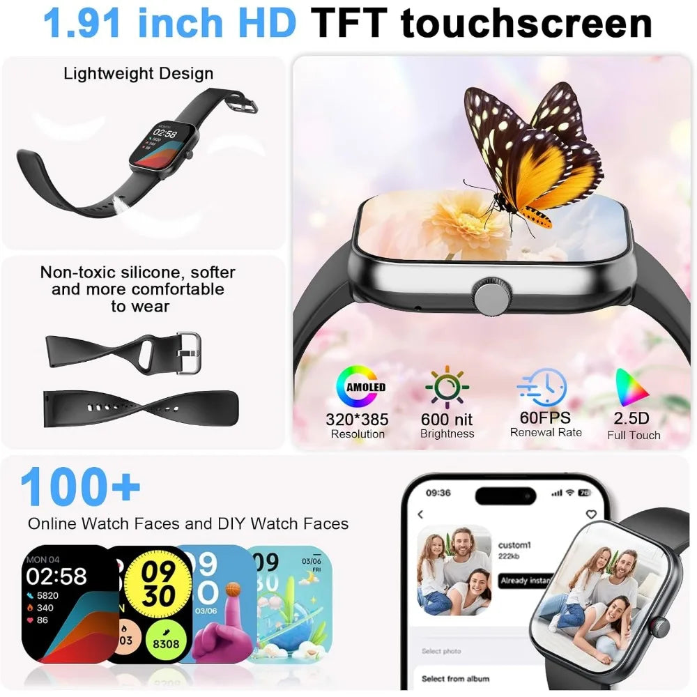 Smartwatch with Alexa, Fitness Tracker, 1.91" HD Display, Heart Rate, Sleep & SpO2 Monitoring, Water-Resistant, Sport Modes