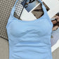 Seamless Long Camisole Sports Tank Top, Women, Built-In Removable Padded Bra, Yoga Workout Vest
