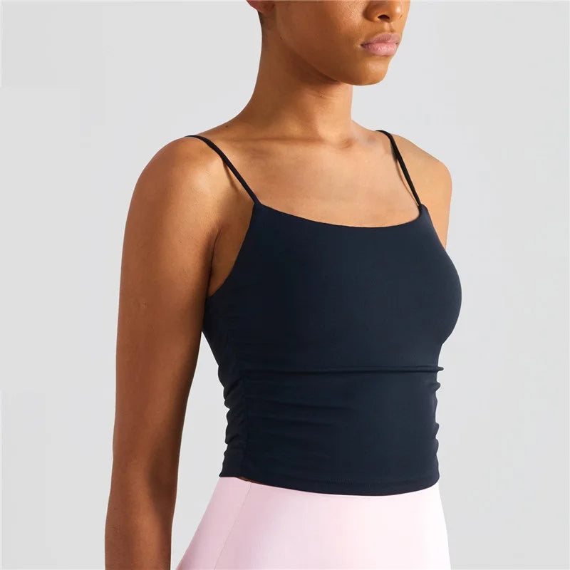 Solid Color Suspender Pleats Women Fitness Bra Tights Sexy Yoga Vest Gym Sports Top Tank Female Push Beauty Back With Chest Pad