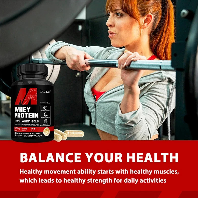 Whey Protein Capsuels, with 5000mg Protein, Supports Recovery,  Supplement for Balanced Muscle Health, Immunity, NON-GMO