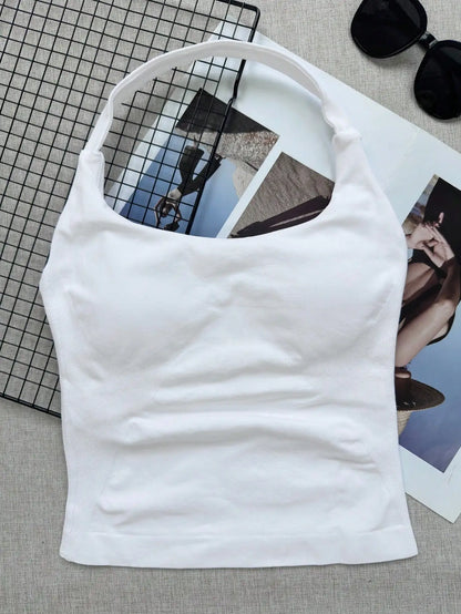 Seamless Long Camisole Sports Tank Top, Women, Built-In Removable Padded Bra, Yoga Workout Vest