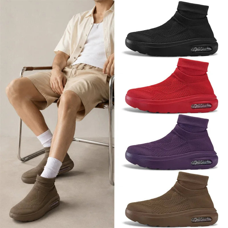 Outdoor Casual Running Shoes Wide Toe Men Slip-On Knitted Socks Sneakers Breathable Lightweight Mesh Lazy Shoes Easy Wear Rubber Outsole Sneakers