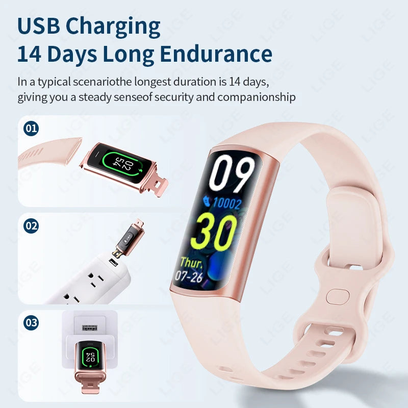 LIGE Fitness Tracker Heart Rate Blood Oxygen Blood Pressure Temperature Sleep All Day Health Monitoring Women's Smartwatch