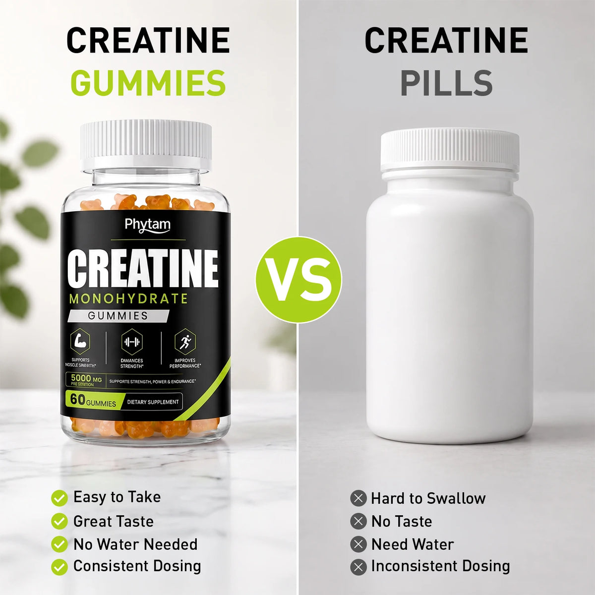 5000mg Creatine Monohydrate Bear Gummies 60 Count Chewable Daily Workout Nutrition Supplement Supports Athletic Performance & Muscle Maintenance