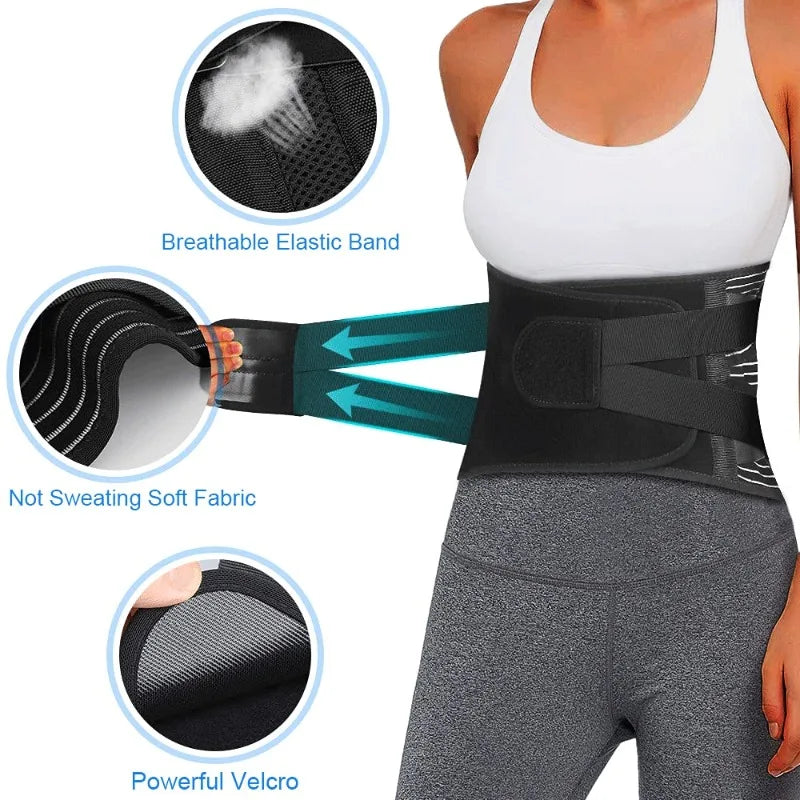 Lower Back Support Brace Lumbar Waist Belt Sports Trimmer Belt for Men Women Fitness Body Building