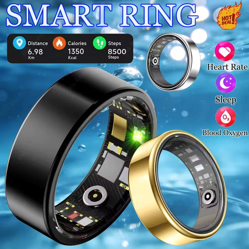 R09 Smart Ring Men Women with Charging Case,Heart Rate Blood Oxygen,Skin Temperature Monitor,5ATM Waterproof For Android iOS