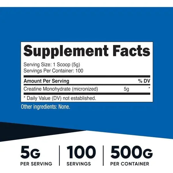 Creatine Monohydrate Micronized Powder 500G, 5000mg Per Serv (5g) - 100 Servings, 17.9 Oz