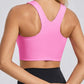 Women Seamless Sports Bra Buttery Soft Square Neck Padded Longline Yoga Crop Top Compressive Fitness Activewear Gym Workout Athletic Bralette Push Up Running Shirt Tank Top