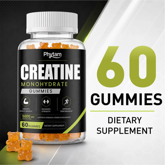 5000mg Creatine Monohydrate Bear Gummies 60 Count Chewable Daily Workout Nutrition Supplement Supports Athletic Performance & Muscle Maintenance