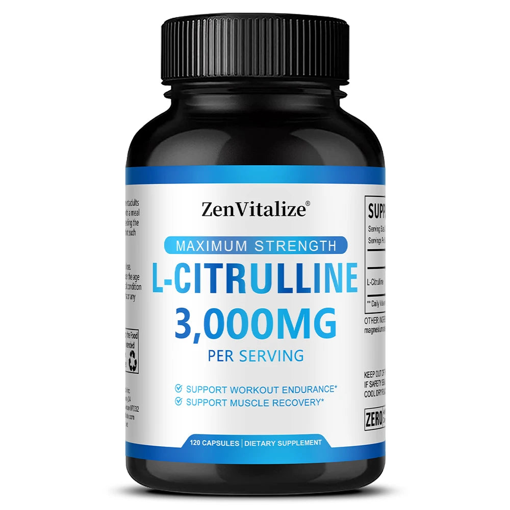 L-citrulline 3000mg Supplement - Supports Endurance Training and Muscle Recovery - Unisex, Vegan, Non-GMO