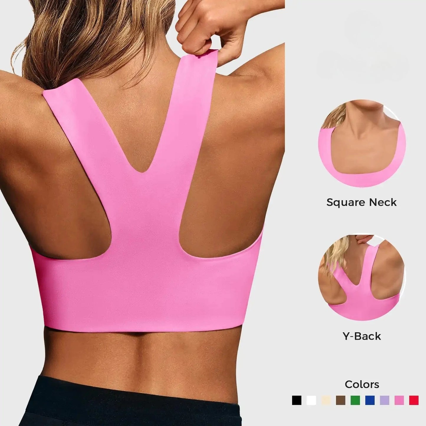 Women Seamless Sports Bra Buttery Soft Square Neck Padded Longline Yoga Crop Top Compressive Fitness Activewear Gym Workout Athletic Bralette Push Up Running Shirt Tank Top