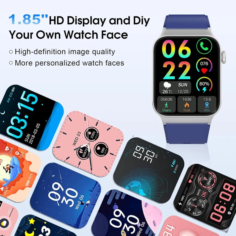 Smartwatch: 1.85" HD Screen, Heart Rate/Sleep Monitor, 110+ Modes, Waterproof Fitness Tracker for Android/iOS