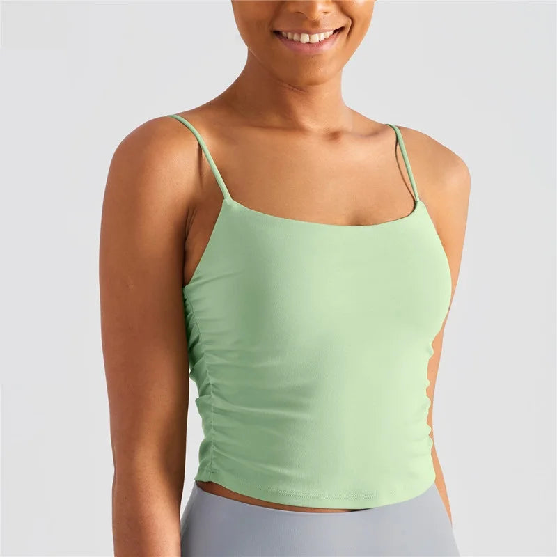 Solid Color Suspender Pleats Women Fitness Bra Tights Sexy Yoga Vest Gym Sports Top Tank Female Push Beauty Back With Chest Pad