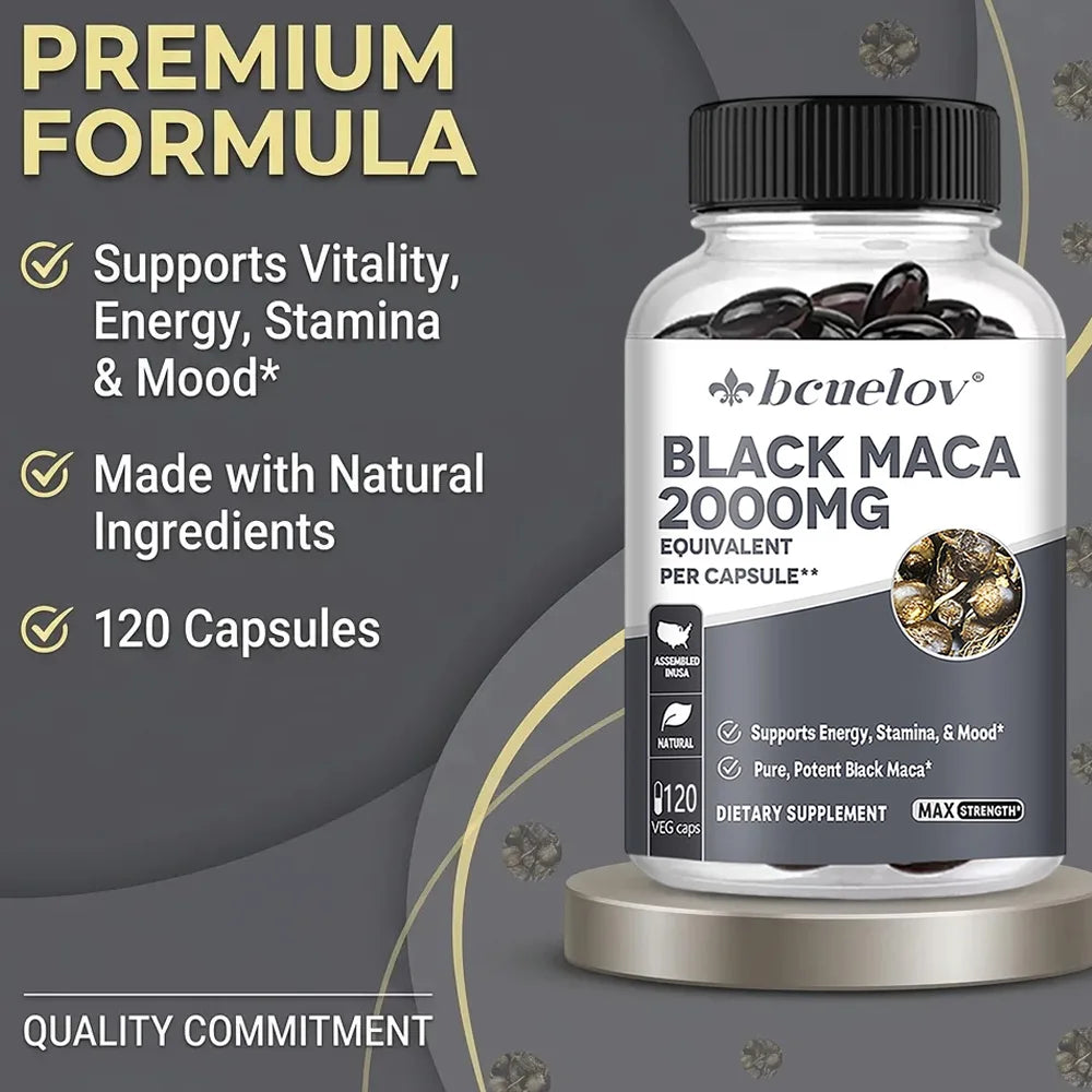 Black Maca Root Supplement 2000mg Per Serving Supports Performance, Stamina and Mood 120 Capsules