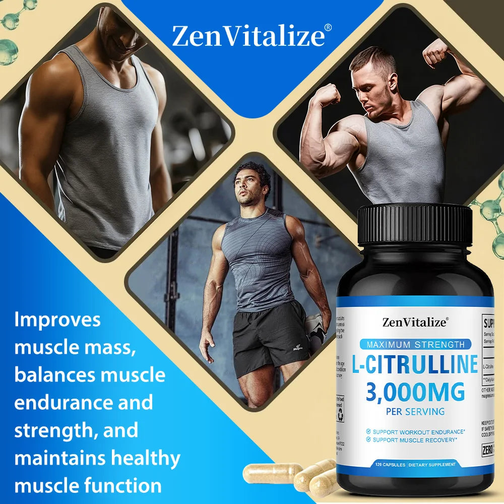 L-citrulline 3000mg Supplement - Supports Endurance Training and Muscle Recovery - Unisex, Vegan, Non-GMO