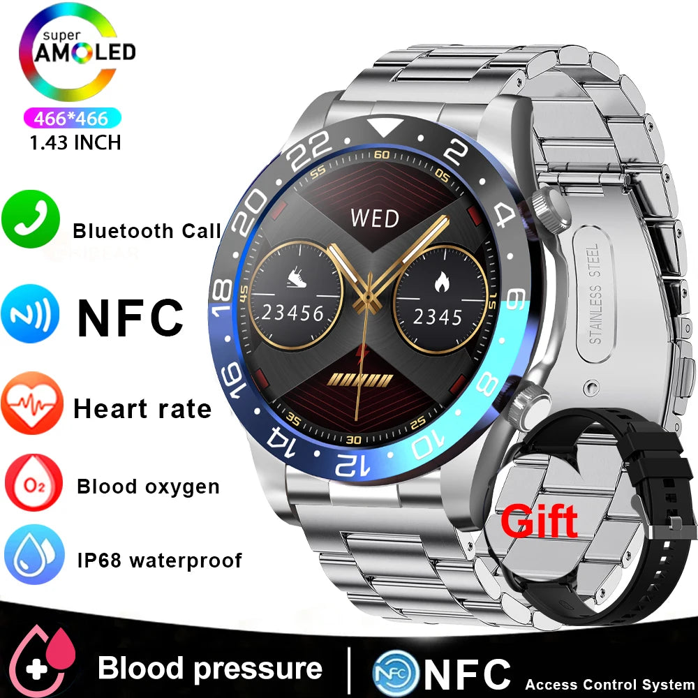 Smart Watch Men 1.43 Inch HD AMOLED Screen Bluetooth Call Fitness Watch Heart Rate Sleep Monitoring Smartwatch Men For 2025 New