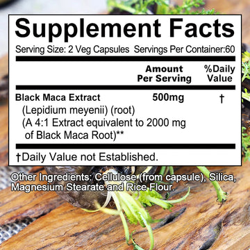 Black Maca Root Supplement 2000mg Per Serving Supports Performance, Stamina and Mood 120 Capsules
