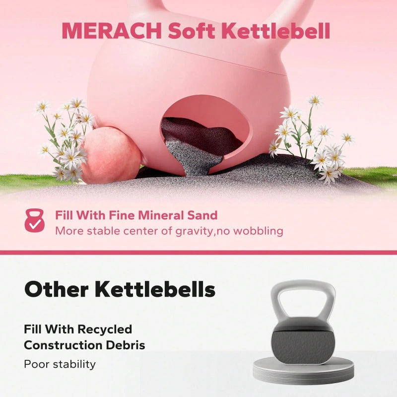 Pink Soft Kettlebell 15 LB Non Slip Wide Grip Cushioned Base Mineral Sand Filled for Training