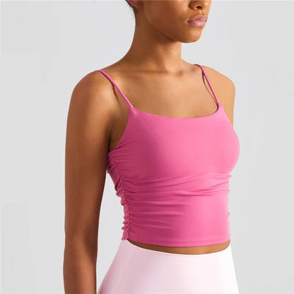 Solid Color Suspender Pleats Women Fitness Bra Tights Sexy Yoga Vest Gym Sports Top Tank Female Push Beauty Back With Chest Pad