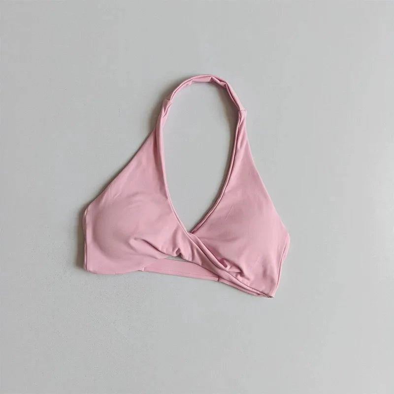 Women Halter Twist Front Open Back Sports Bra Removable Padded Push Up Yoga Top Soft Skin-friendly Fitness Pilates Crop Bra