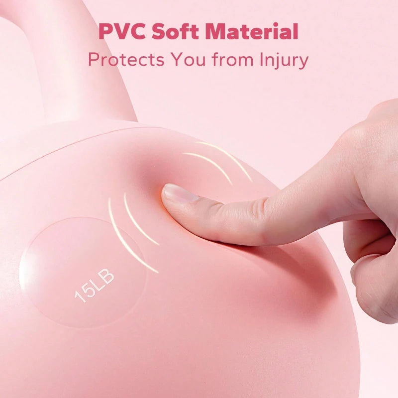 Pink Soft Kettlebell 15 LB Non Slip Wide Grip Cushioned Base Mineral Sand Filled for Training