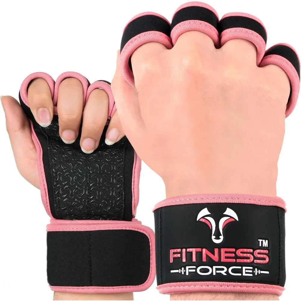 Ventilated Weightlifting Gloves for Men Women with Built-in Wrist Wraps Support Fingerless Gym Workout Gloves for Weight Lifting Bodybuilding Cross Training Fitness Exercise Perfect for Pull Ups Barbell Dumbbell Strength