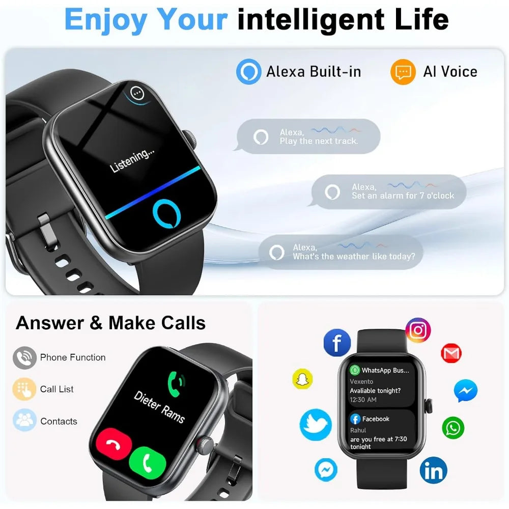 Smartwatch with Alexa, Fitness Tracker, 1.91" HD Display, Heart Rate, Sleep & SpO2 Monitoring, Water-Resistant, Sport Modes