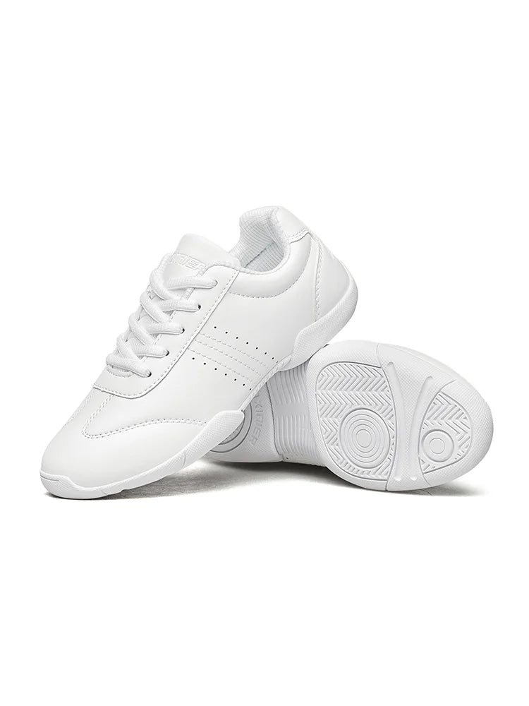 BAXINIER White Cheer Shoes Women Lightweight Athletic Training Sneakers Anti-Slip Rubber Outsole Toe Reinforcement Double U-Shaped Heel Support