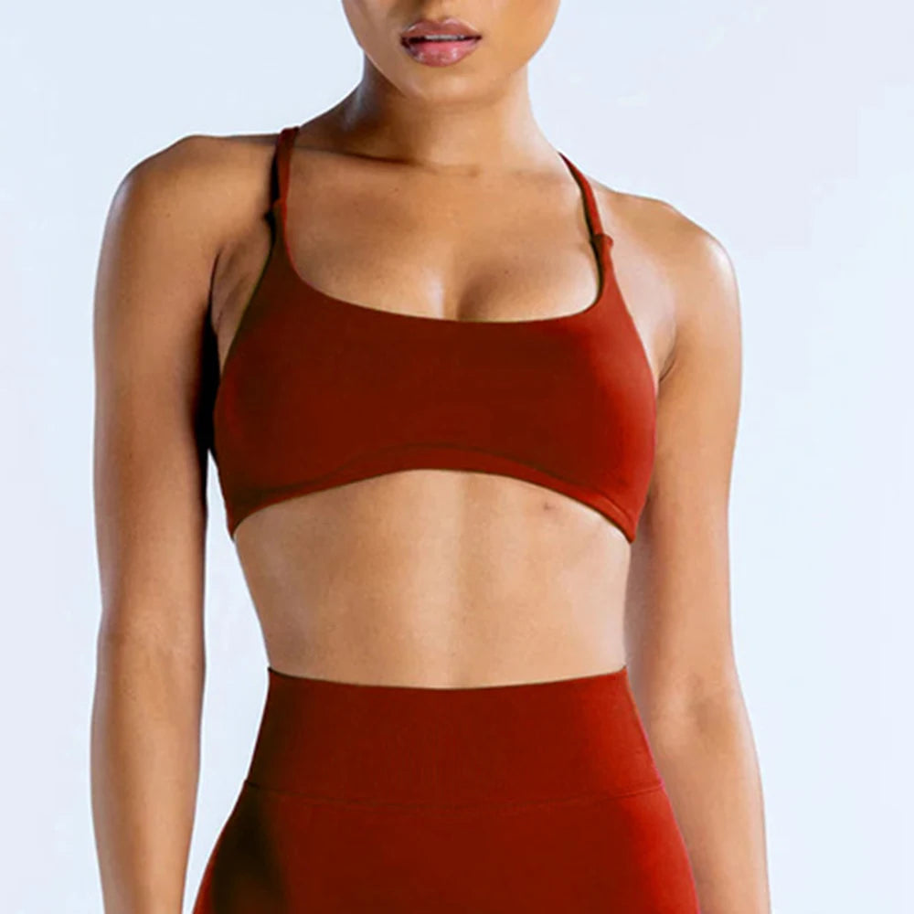 Open Back Sports Bra Women Padded Yoga Bra Stretchy Push Up Seamless Sports Bras Fitness Crop Top Medium Support Gym Top