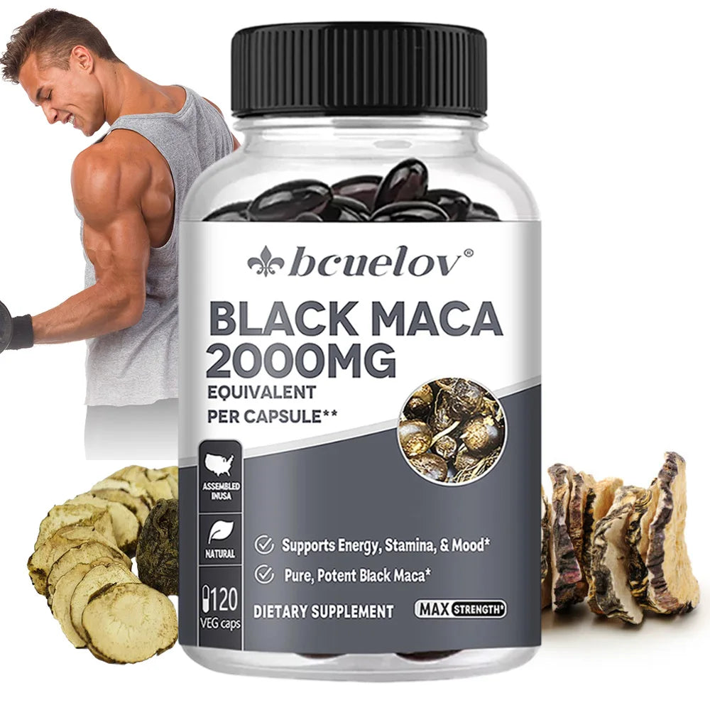 Black Maca Root Supplement 2000mg Per Serving Supports Performance, Stamina and Mood 120 Capsules