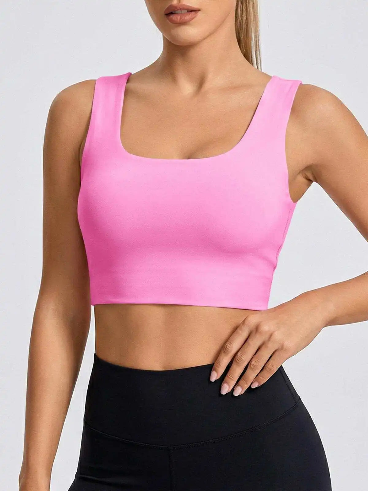 Women Seamless Sports Bra Buttery Soft Square Neck Padded Longline Yoga Crop Top Compressive Fitness Activewear Gym Workout Athletic Bralette Push Up Running Shirt Tank Top